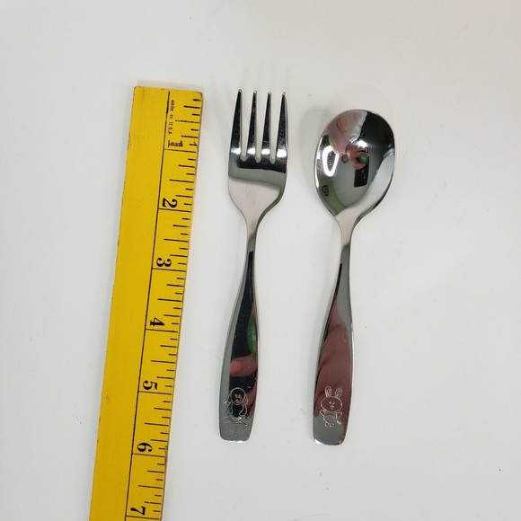 Annova SS Children's Stainless Flatware 2 Pieces Fork Spoon Kids 5..5" U… - Picture 4 of 4